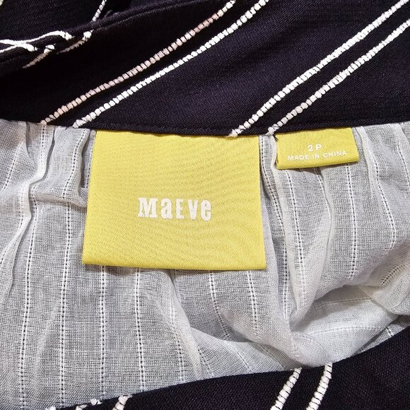 Women's Anthropologie Maeve Nubby Stripes‎ Skirt Navy Blue White Pockets Size 2P - Picture 5 of 7